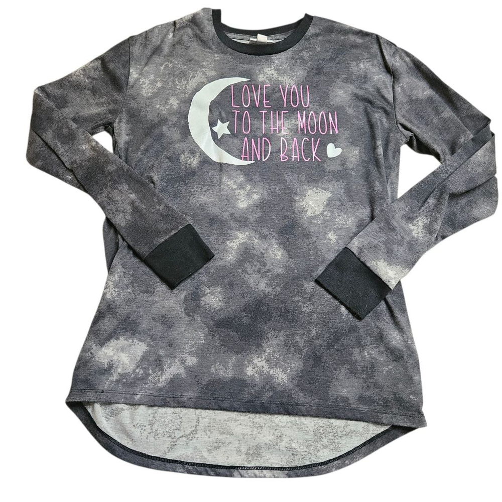 LuLaRoe XS Gray Moon Graphic Hudson Long Sleeve Top - Picture 2 of 7